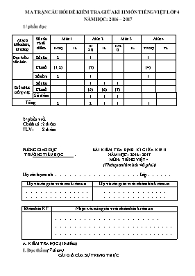 Đề kiểm tra định kì giữa học kì II môn Tiếng việt lớp 4 - Năm học 2016-2017